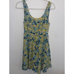 Sincerely Jules Women's Yellow Blue Floral Print Sleeveless Mini Dress Sz Small